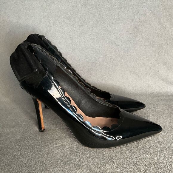 Kate Spade Pointed Heels Maxine Black Patent Leather Scallops Bows Stilettos 10M - Picture 11 of 13